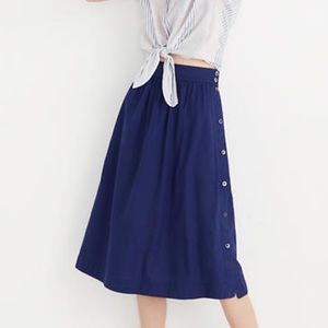 MADEWELL Navy Midi Skirt with Side Buttons